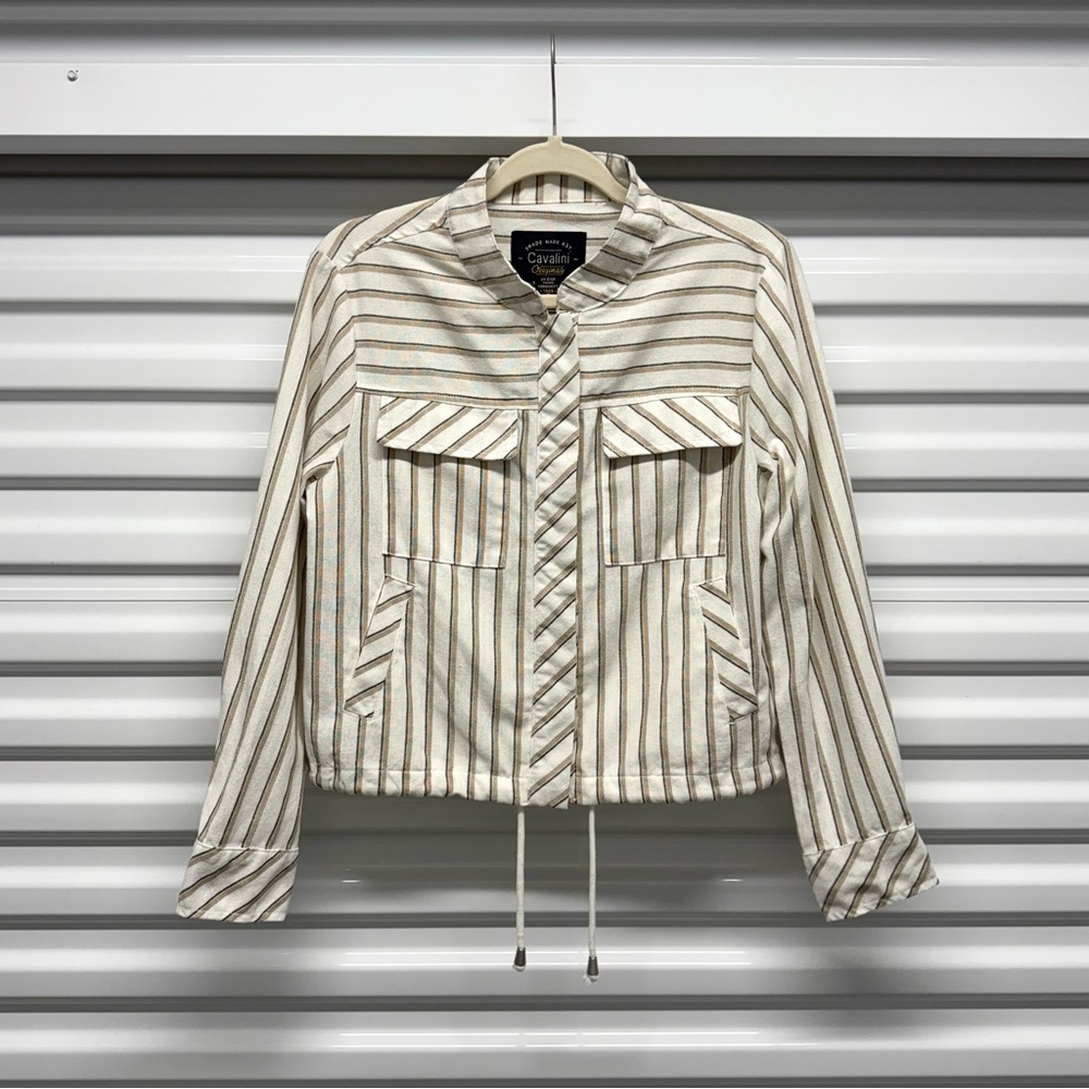 Cavalini Original Striped Cotton Shirt Jacket Cropped Utility Jacket Small